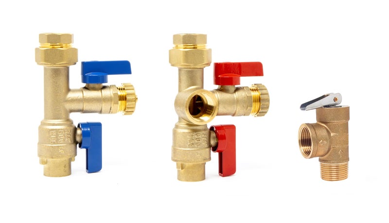 Libra Supply 3/4 inch IPS Isolator Tankless Water Heater Service Valve Kit â€“ 3/4'' FNPT X FNPT Thread Brass Isolation Set with Pressure Relief Valve | Pipe Fittings, Supplies & Spare Parts - Image 1